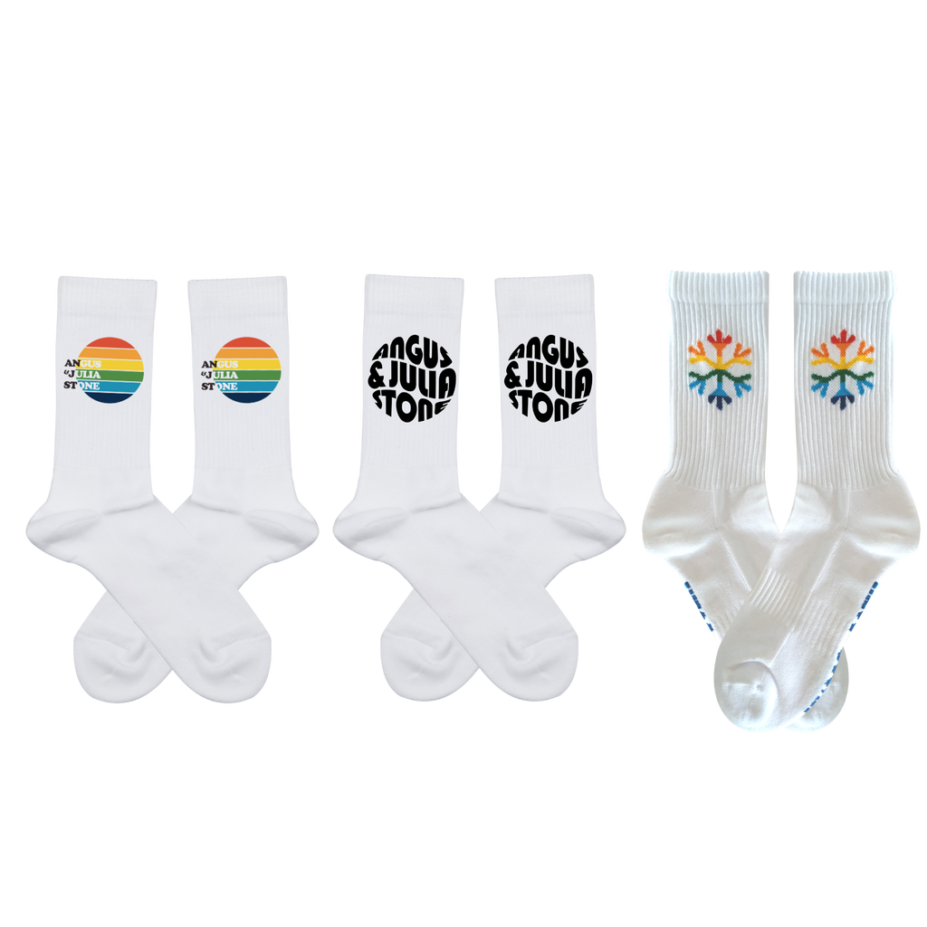 Snowflake / Black Logo / Rainbow / White Socks Bundle