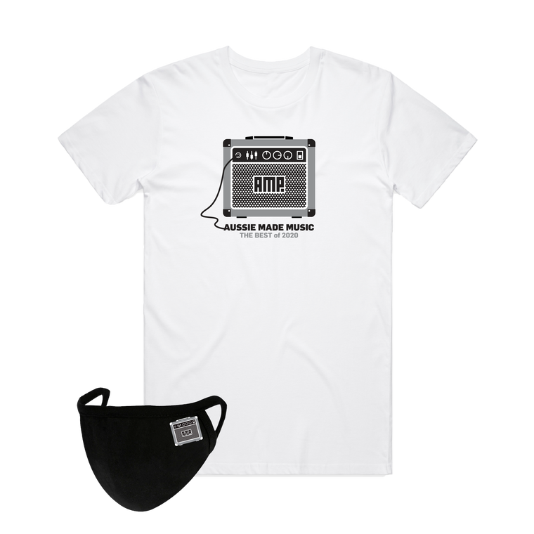 Aussie Made Music / White T-shirt w Grey + Mask