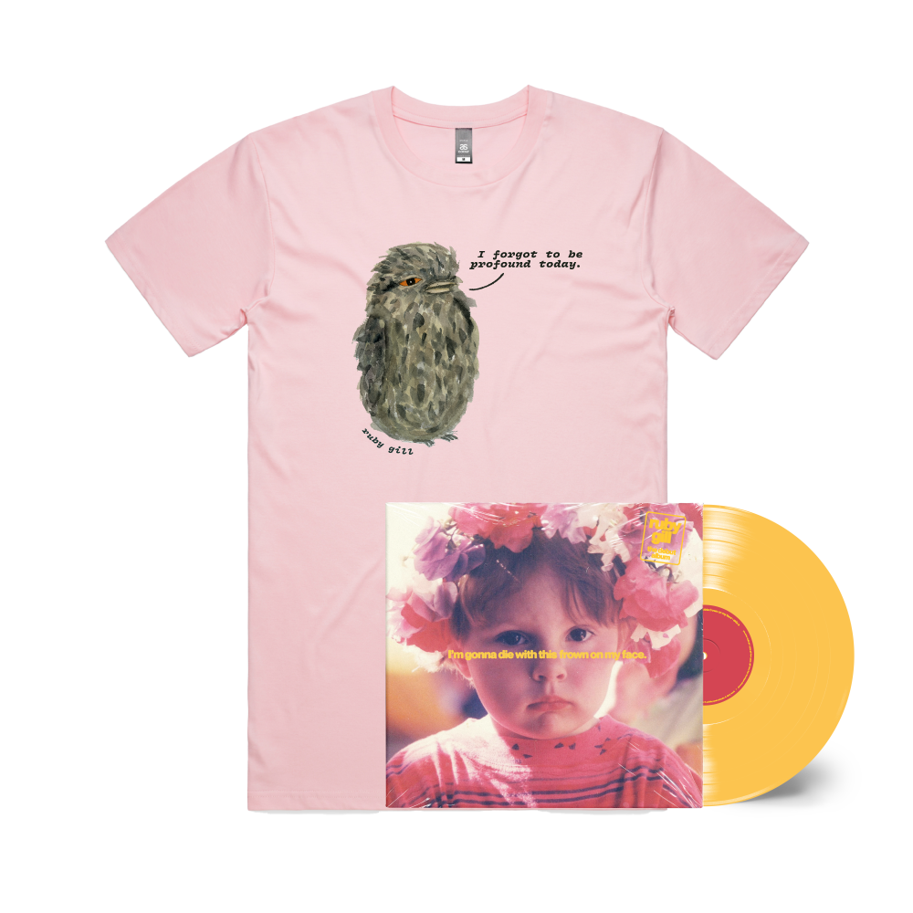 Ruby Gill / I’m gonna die with this frown on my face Yellow Vinyl + Profound Bird T-Shirt Bundle